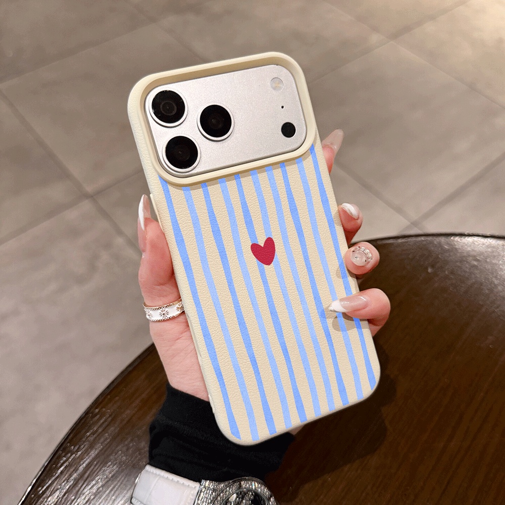 Apple Iphone 15 - جراب هاتف بتصميم خطوط عمودية وقلوب