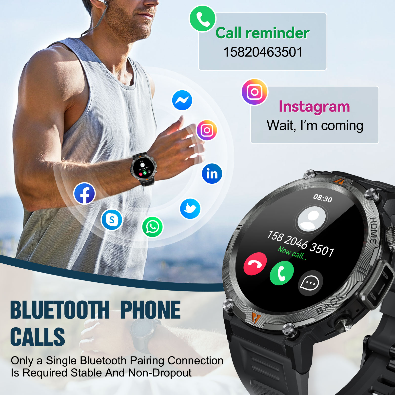 EIGIIS KE3 بلوتوث دعوة ساعة ذك - مراجعة Smartwatch Face وسعره